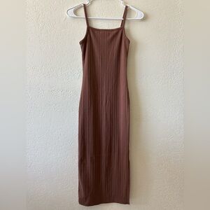 wild fable Brown Ribbed Maxi Dress with Spaghetti Straps